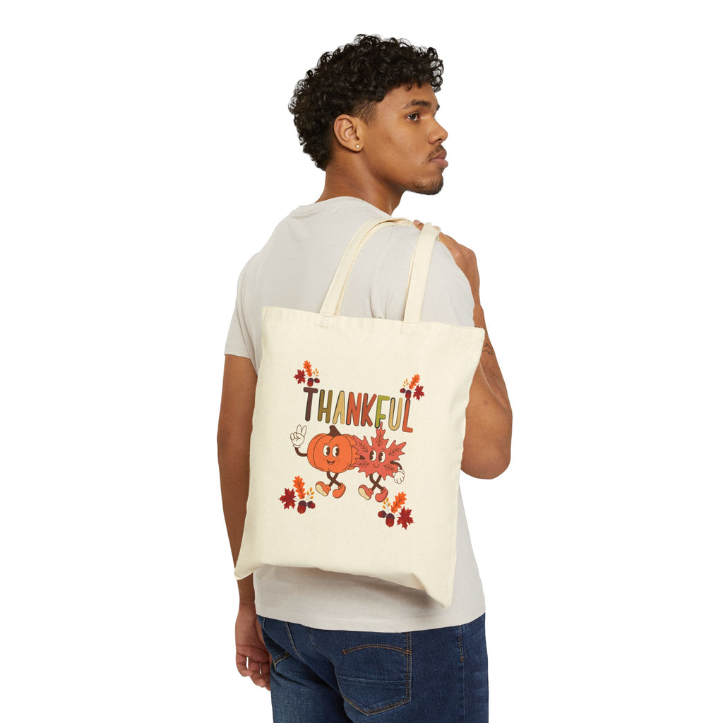 Thankful Fall Cotton Canvas Tote Bag, Autumn Shopping Bag, Harvest Gift, Eco-Friendly Gift, Thanksgiving Decor
