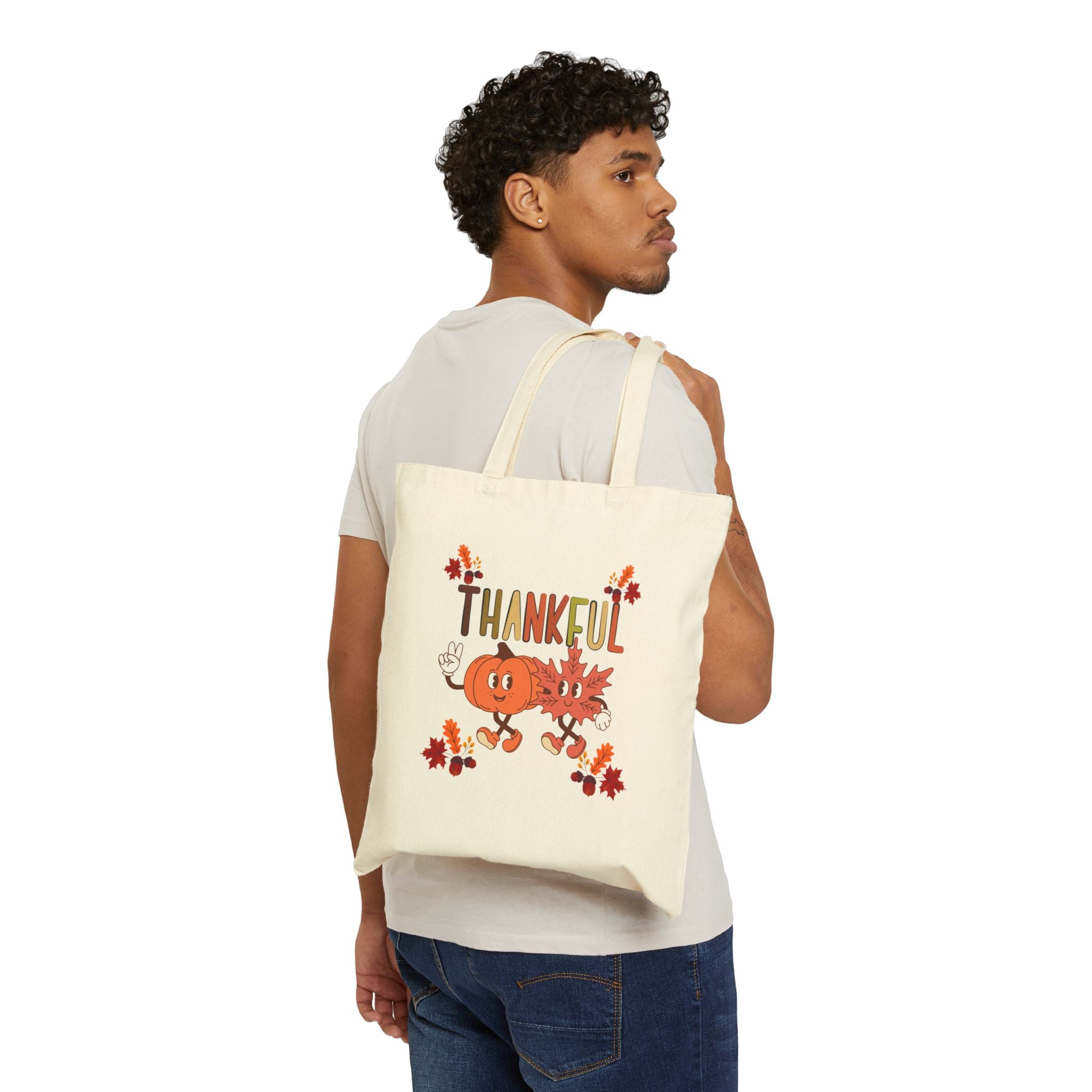 Thankful Fall Cotton Canvas Tote Bag, Autumn Shopping Bag, Harvest Gift, Eco-Friendly Gift, Thanksgiving Decor