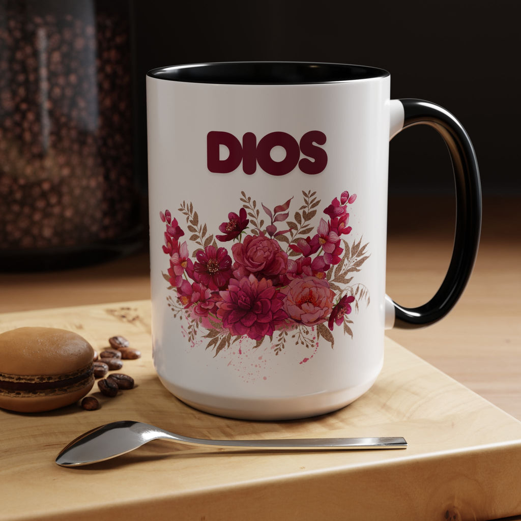 Dios Floral Accent Coffee Mug — 11/15oz Inspirational Christian Tea Cup