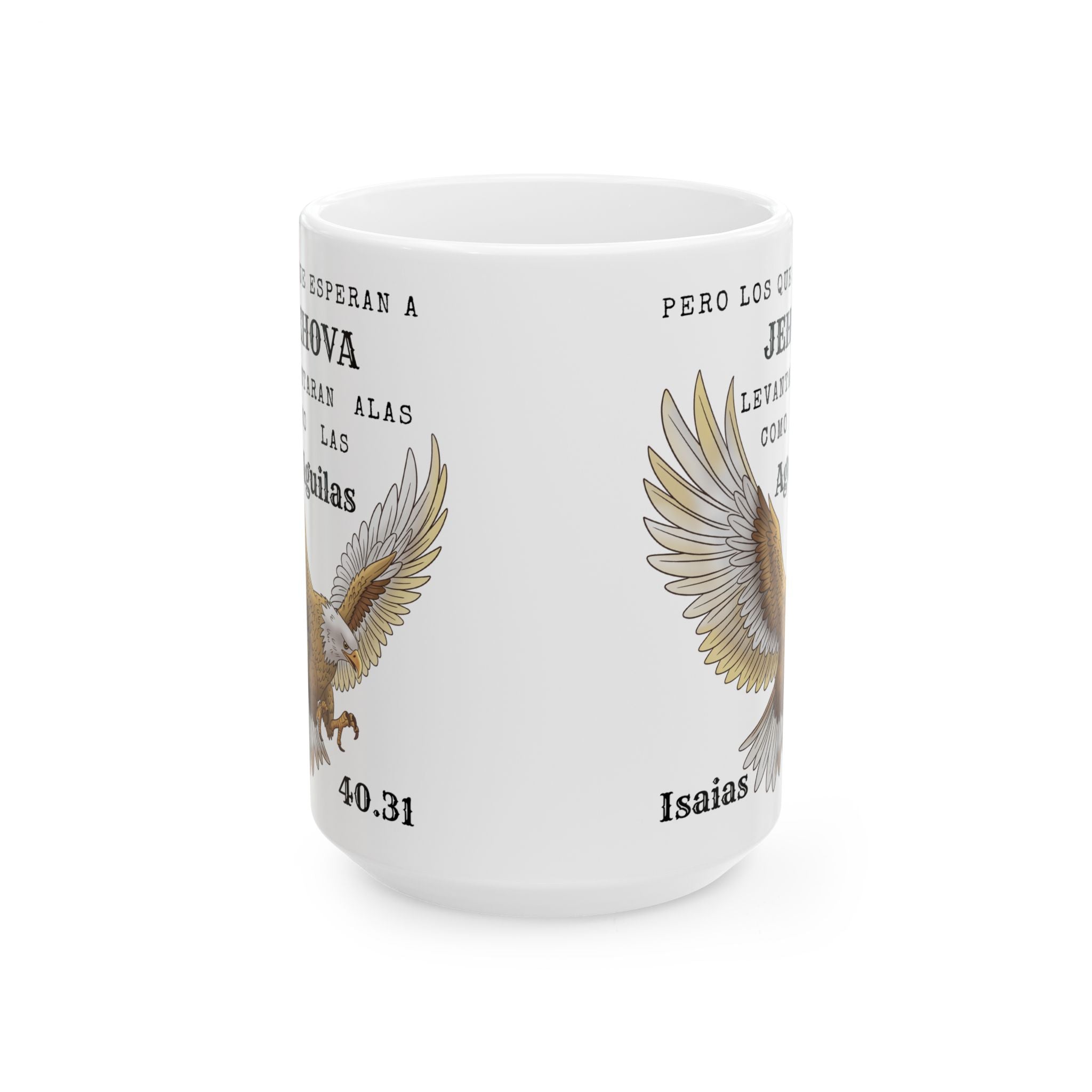 Ceramic Mug — Spanish Bible Verse Isaiah 40:31 with Golden Eagle Design (11oz & 15oz)