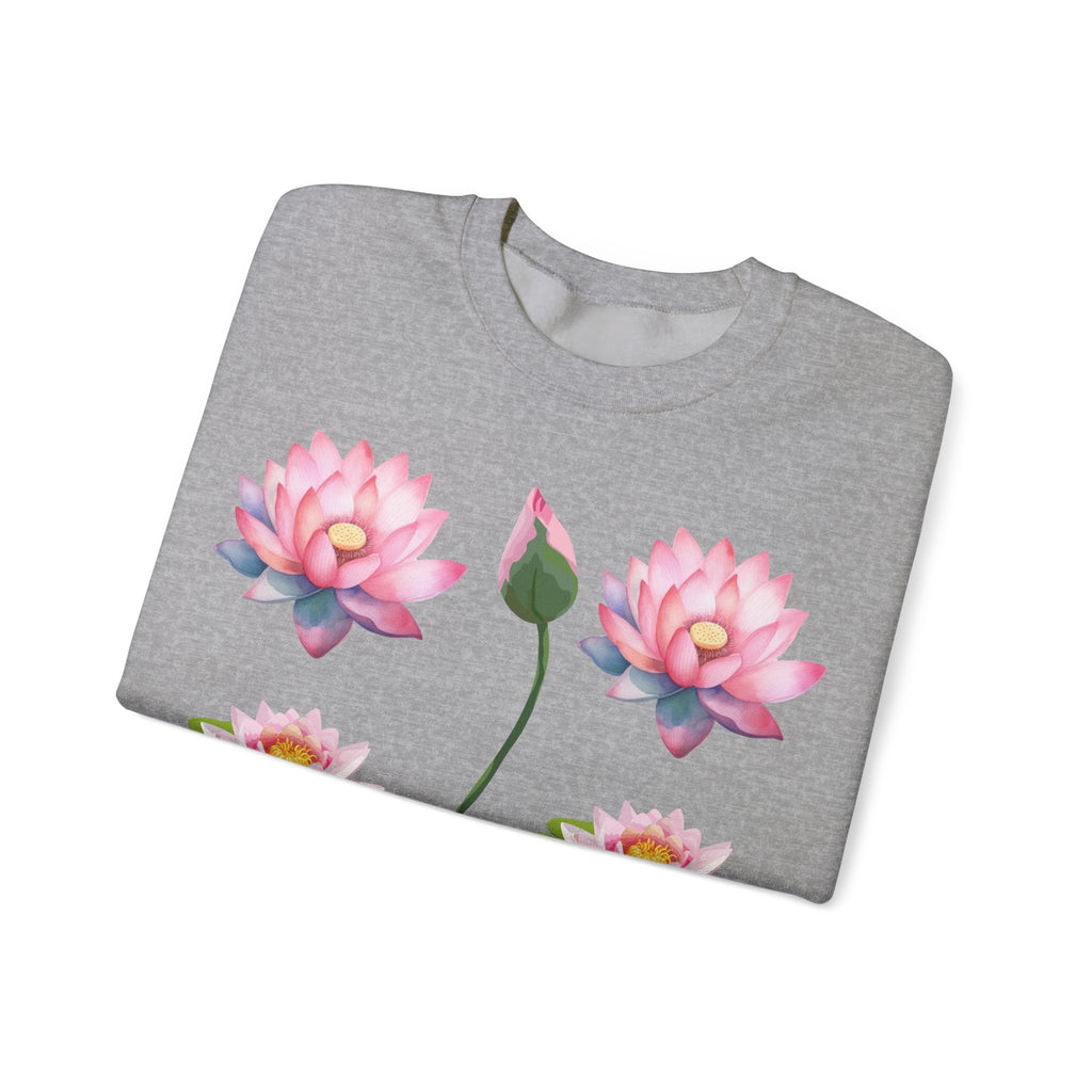 Lotus Flower Crewneck Sweatshirt — Pink Water Lily Botanical Sweatshirt