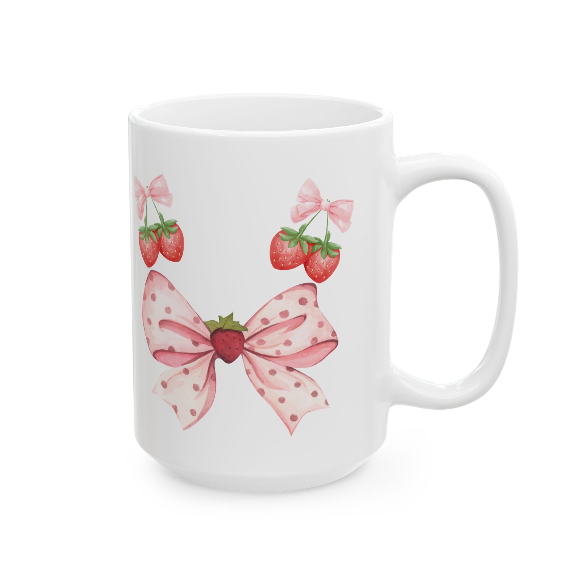 Strawberry Bow Ceramic Mug | Cute Gift, Kitchen Decor, Coffee Mug, Tea Lover's Gift, Spring Gift