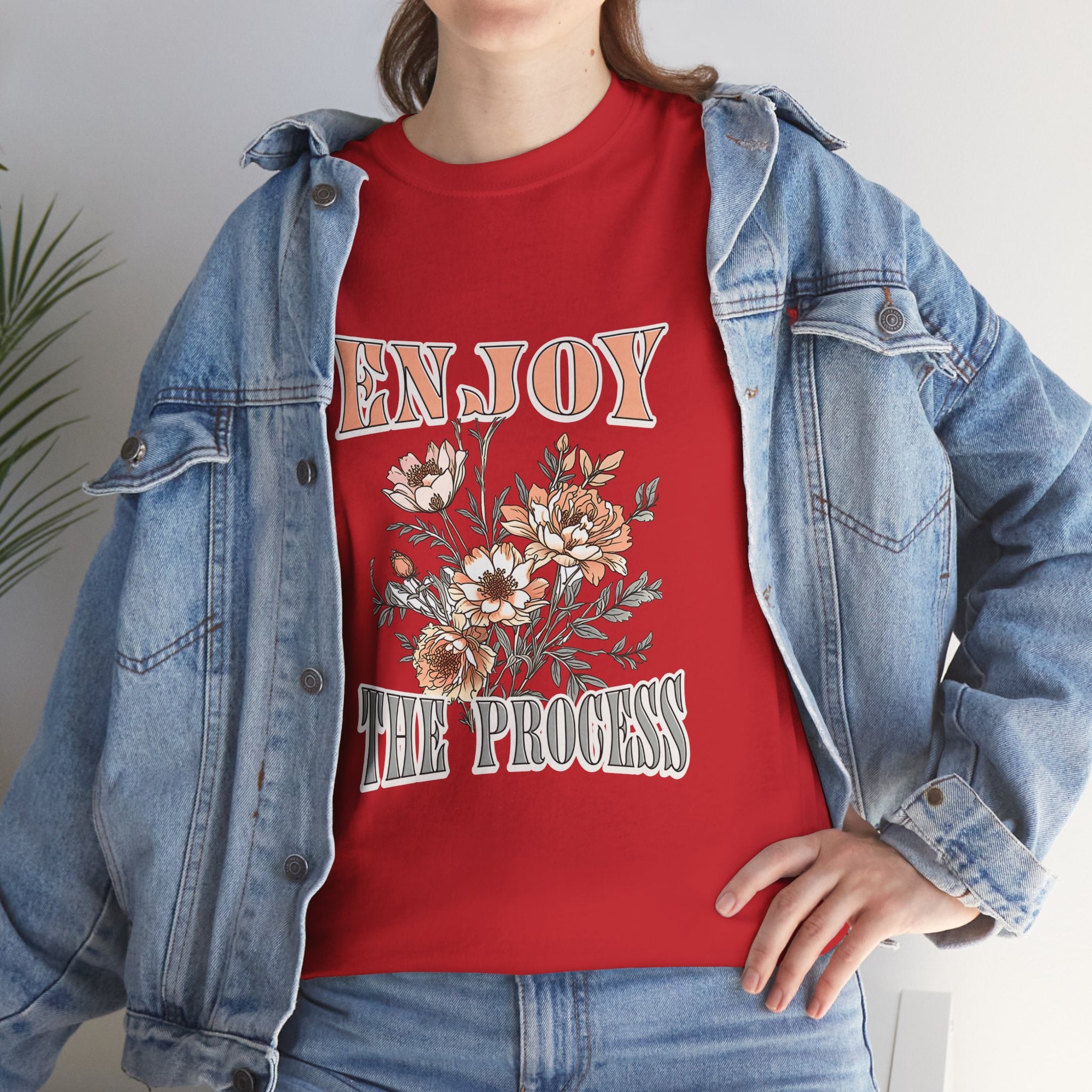 Unisex Heavy Cotton Tee - Enjoy the Process Floral Shirt, Gifts for Her, Motivational Tee, Casual Wear, Nature Lovers T-Shirt