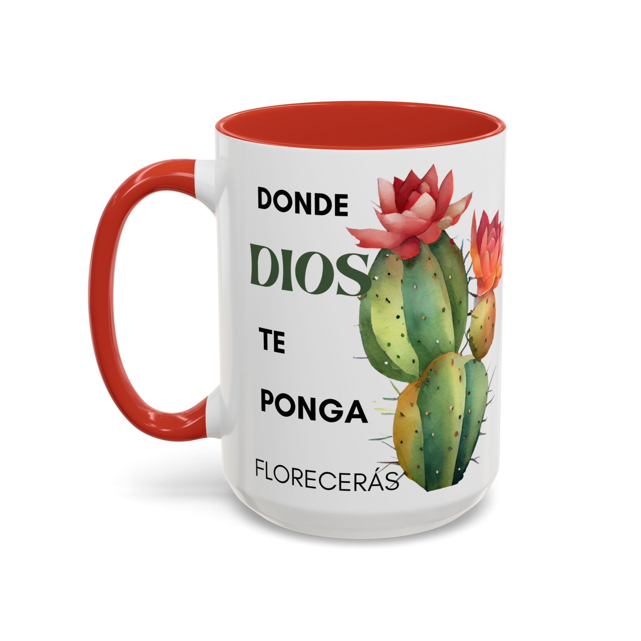 Cactus Floral Accent Coffee Mug – ‘Donde Dios Te Ponga Florecerás’ Spanish Inspirational Mug