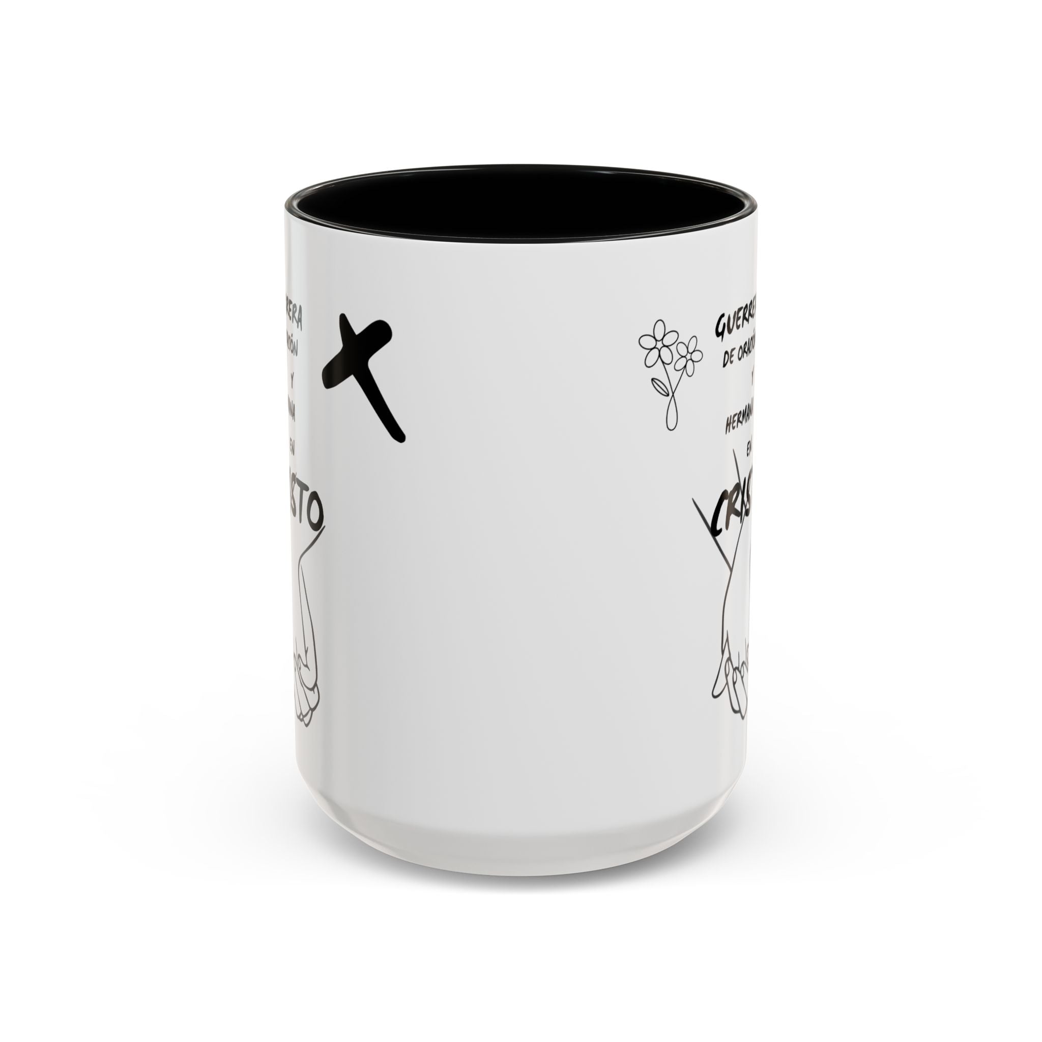 Christian Prayer Warrior Mug — "Guerrera de Oración y Hermana en Cristo" Accent Coffee Cup (11/15oz)