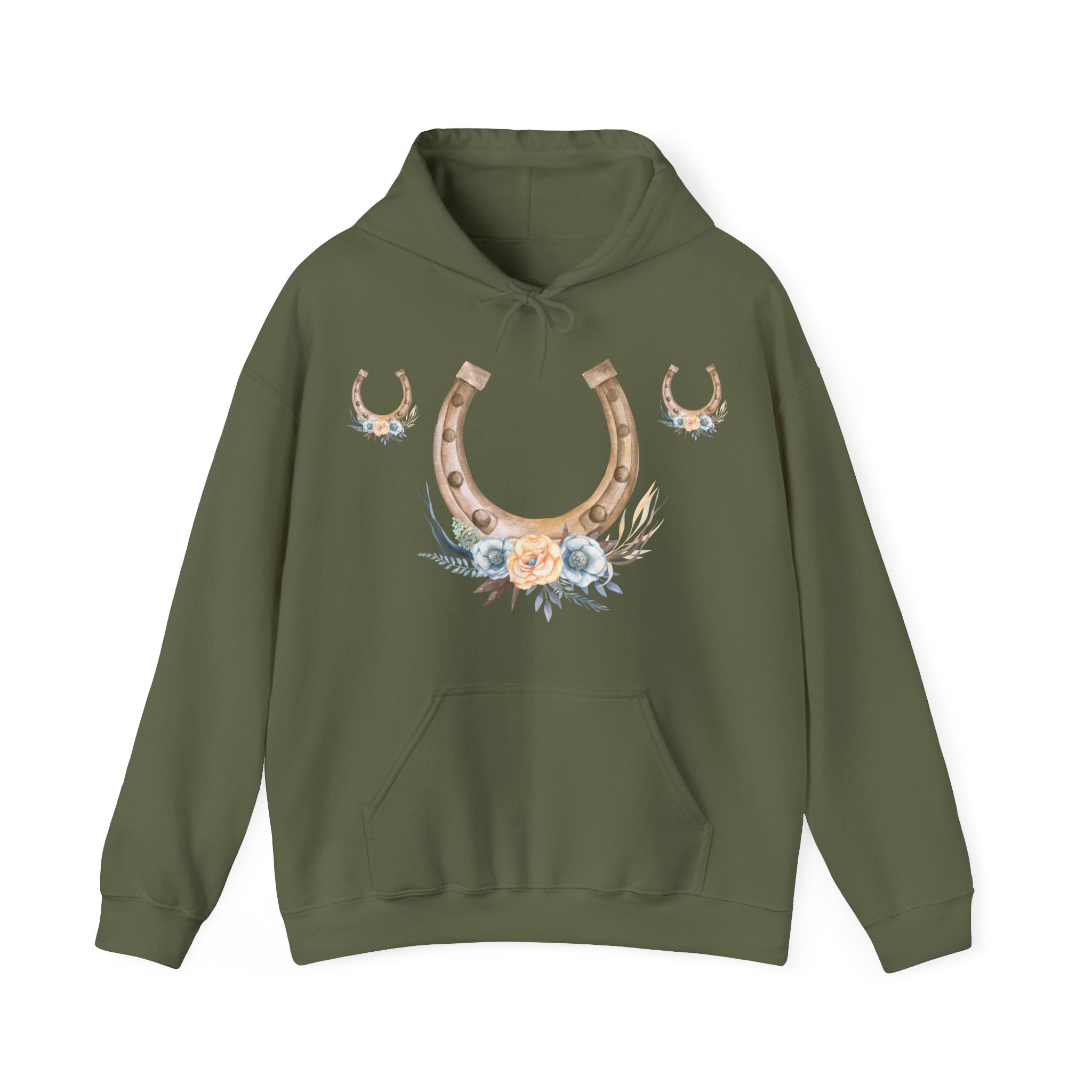 Equestrian Floral Horseshoe Hoodie, Cozy Unisex Sweatshirt, Gifts for Horse Lovers, Country Style Apparel, Birthday Gift, Festival Wear