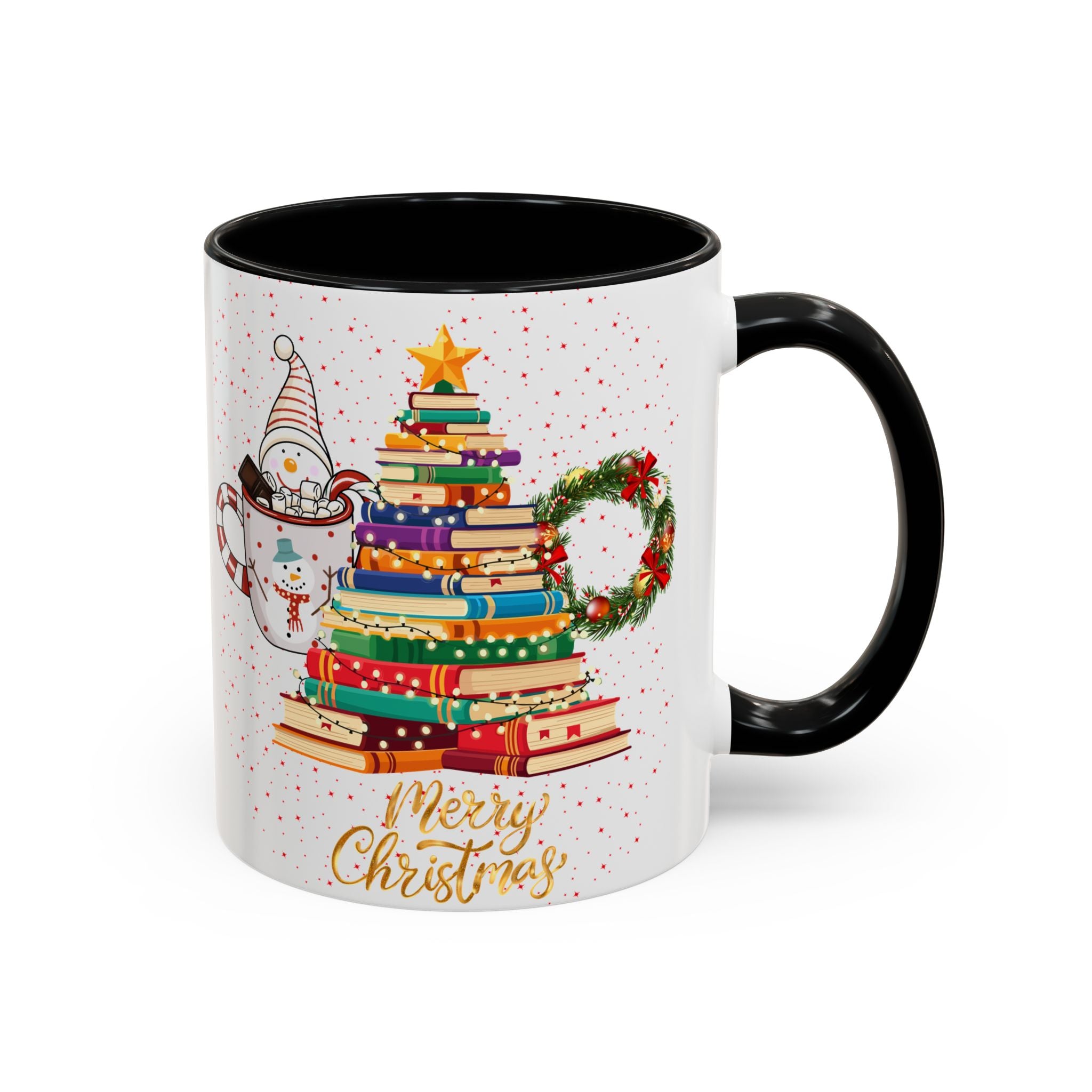 Christmas Book Tree Coffee Mug — Merry Christmas Accent Mug (11/15oz)