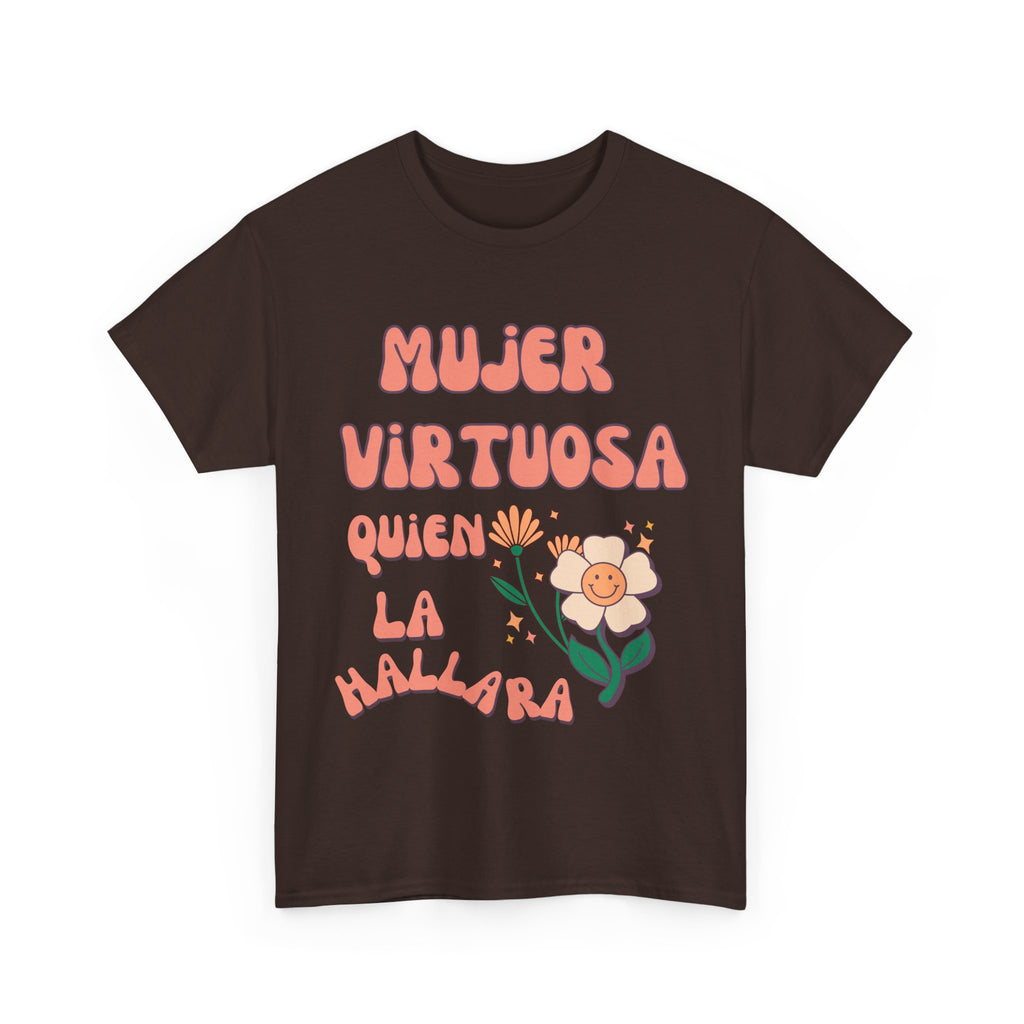 Empowering Unisex Heavy Cotton Tee - 'Mujer Virtuosa' Floral Print, Inspirational Gift, Feminist T-Shirt, Everyday Wear, Motivation Tee