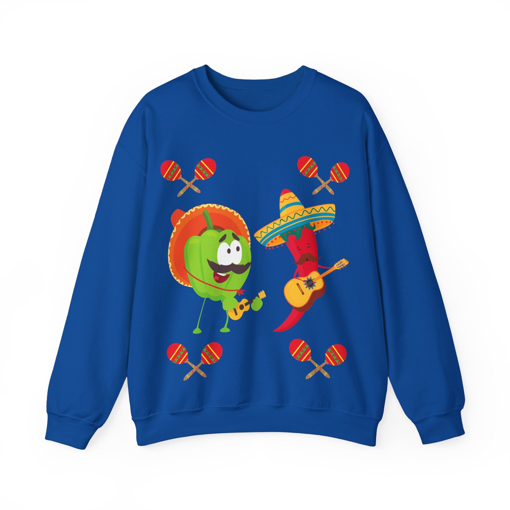 Fiesta Friends Sweatshirt — Cute Chili & Avocado with Sombreros, Maracas & Guitar