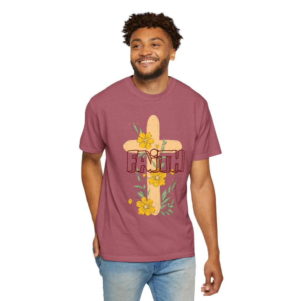 Faith Cross Floral T-Shirt — Christian Inspirational Tee with Yellow Flowers