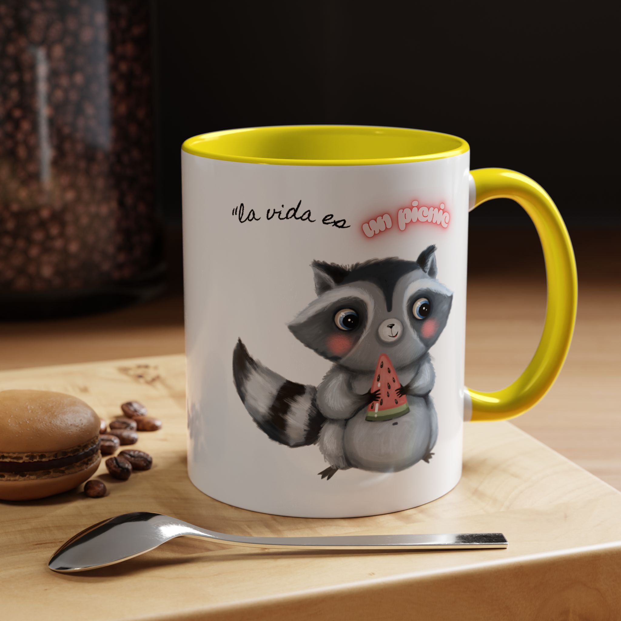 Raccoon-Themed Accent Coffee Mug | Cute Animal Mug for Home, Gift for Coffee Lovers, Nature Lovers, Birthday, Celebrate Life