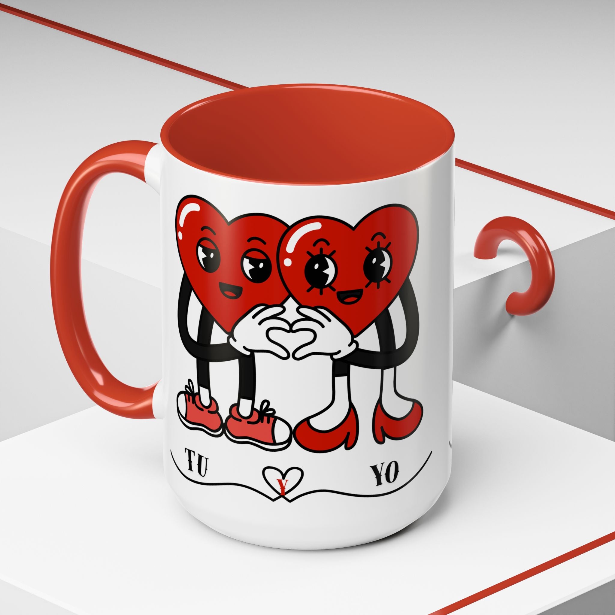 Valentine Heart Couple Coffee Mug – "Tu y Yo" Cute Romantic Accent Mug