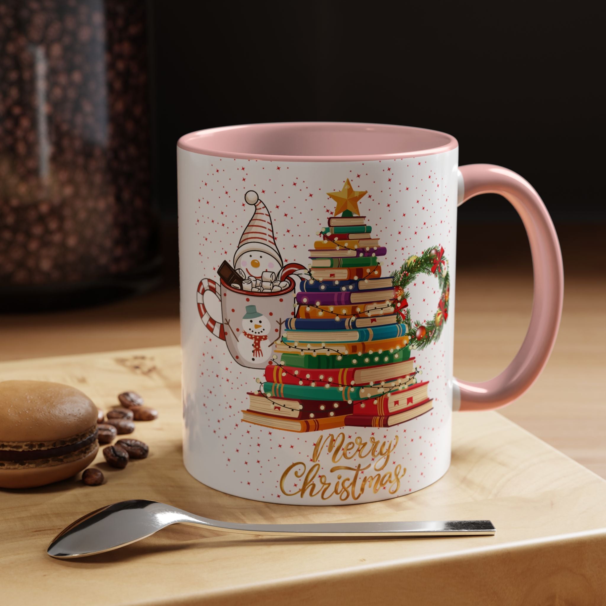 Christmas Book Tree Coffee Mug — Merry Christmas Accent Mug (11/15oz)