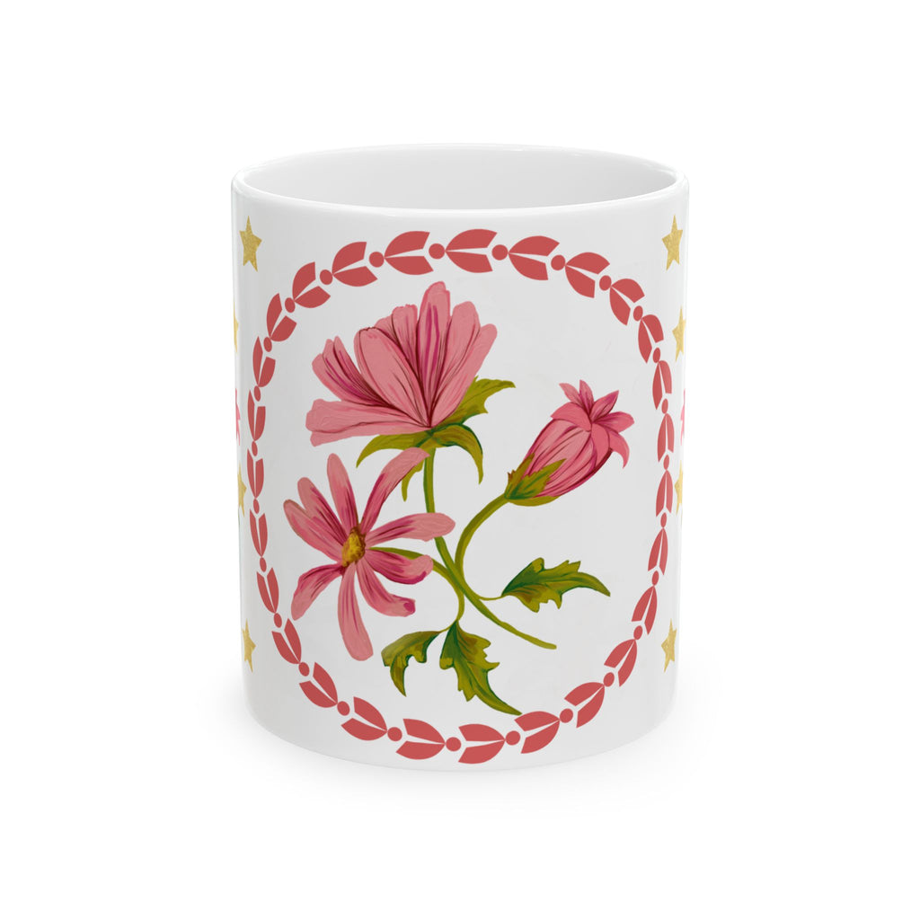 Floral Pink Cosmos Ceramic Mug (11oz & 15oz) — Vintage Garden Tea Coffee Cup