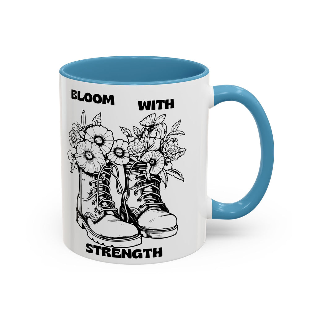 Bloom With Strength Coffee Mug — Floral Boots Inspirational Accent Mug (11/15oz)
