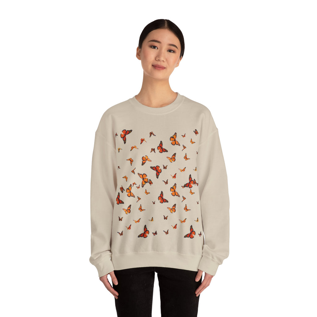 Butterfly Flock Crewneck Sweatshirt — Orange Monarchs Graphic