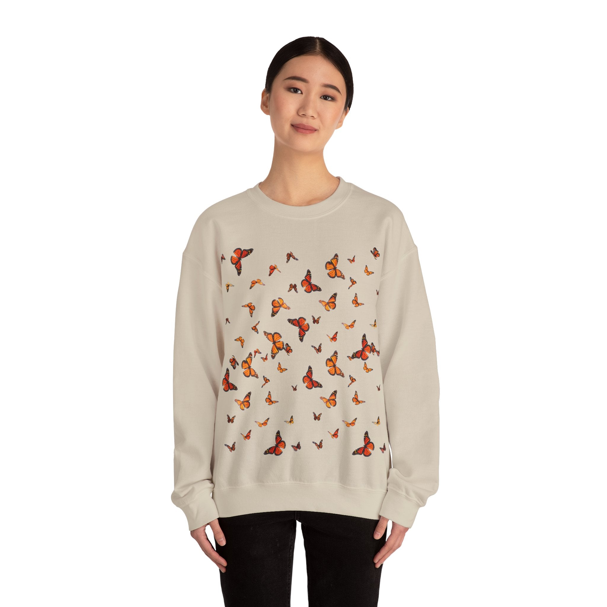 Butterfly Flock Crewneck Sweatshirt — Orange Monarchs Graphic