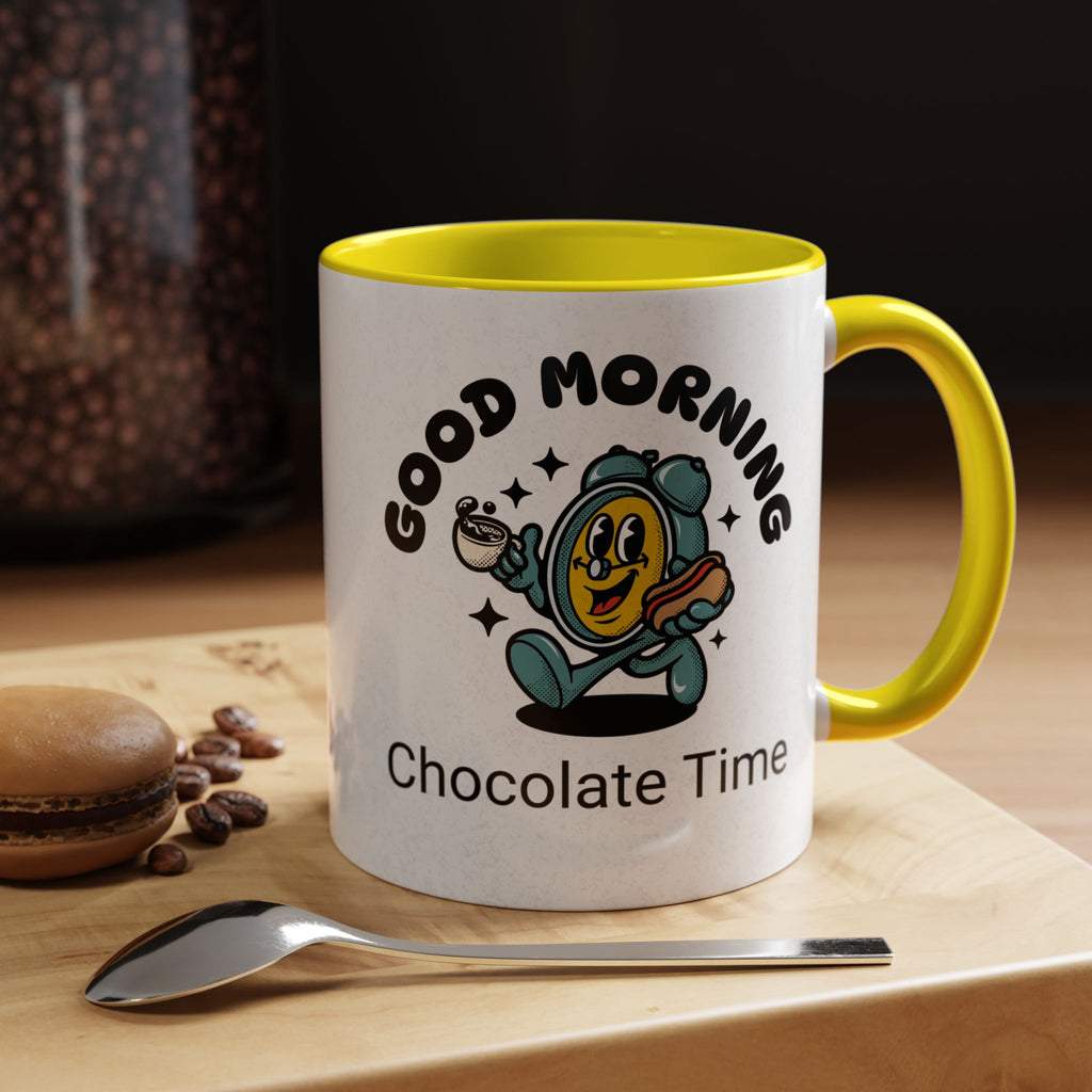 Cheerful Accent Coffee Mug, Good Morning Mug, Hot Beverage Cup, Chocolate Time Gift, Fun Kitchen Decor