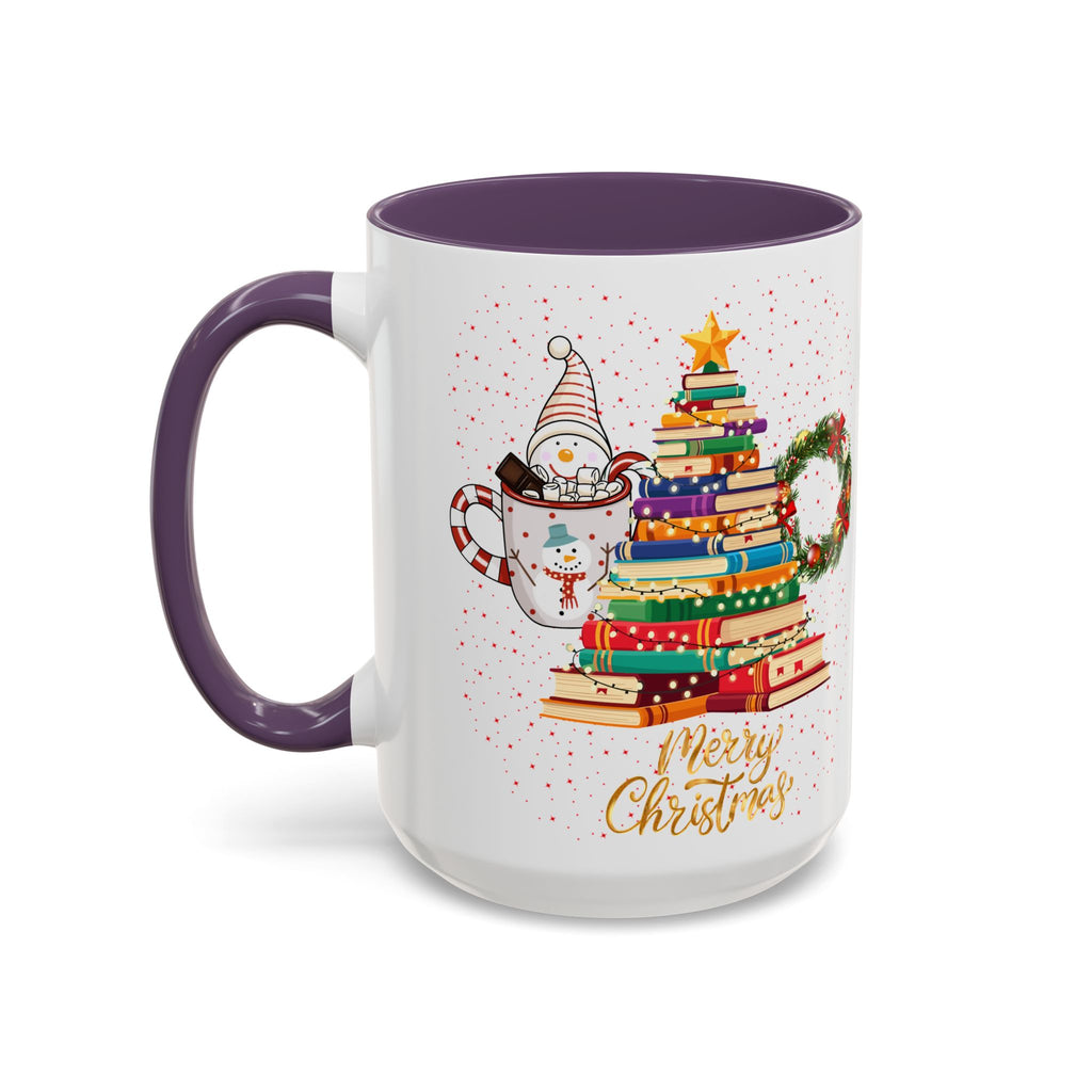Christmas Book Tree Coffee Mug — Merry Christmas Accent Mug (11/15oz)