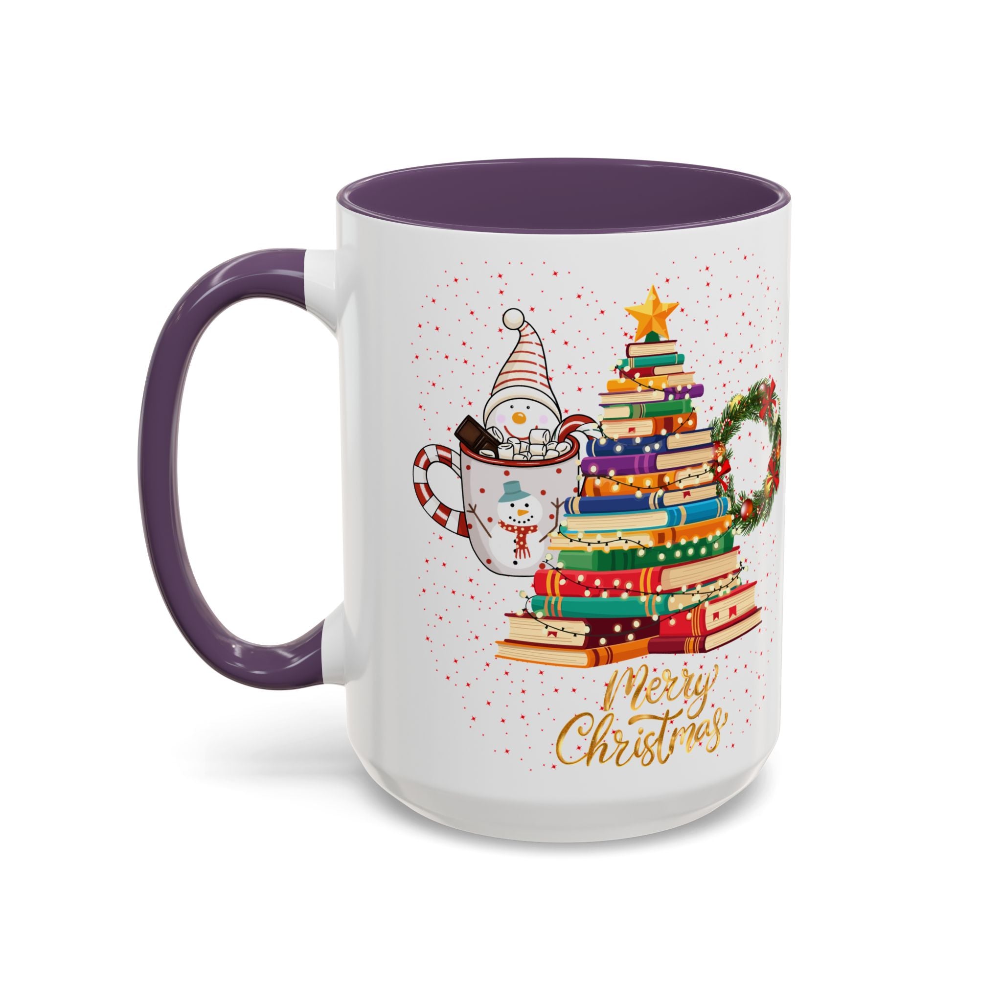 Christmas Book Tree Coffee Mug — Merry Christmas Accent Mug (11/15oz)