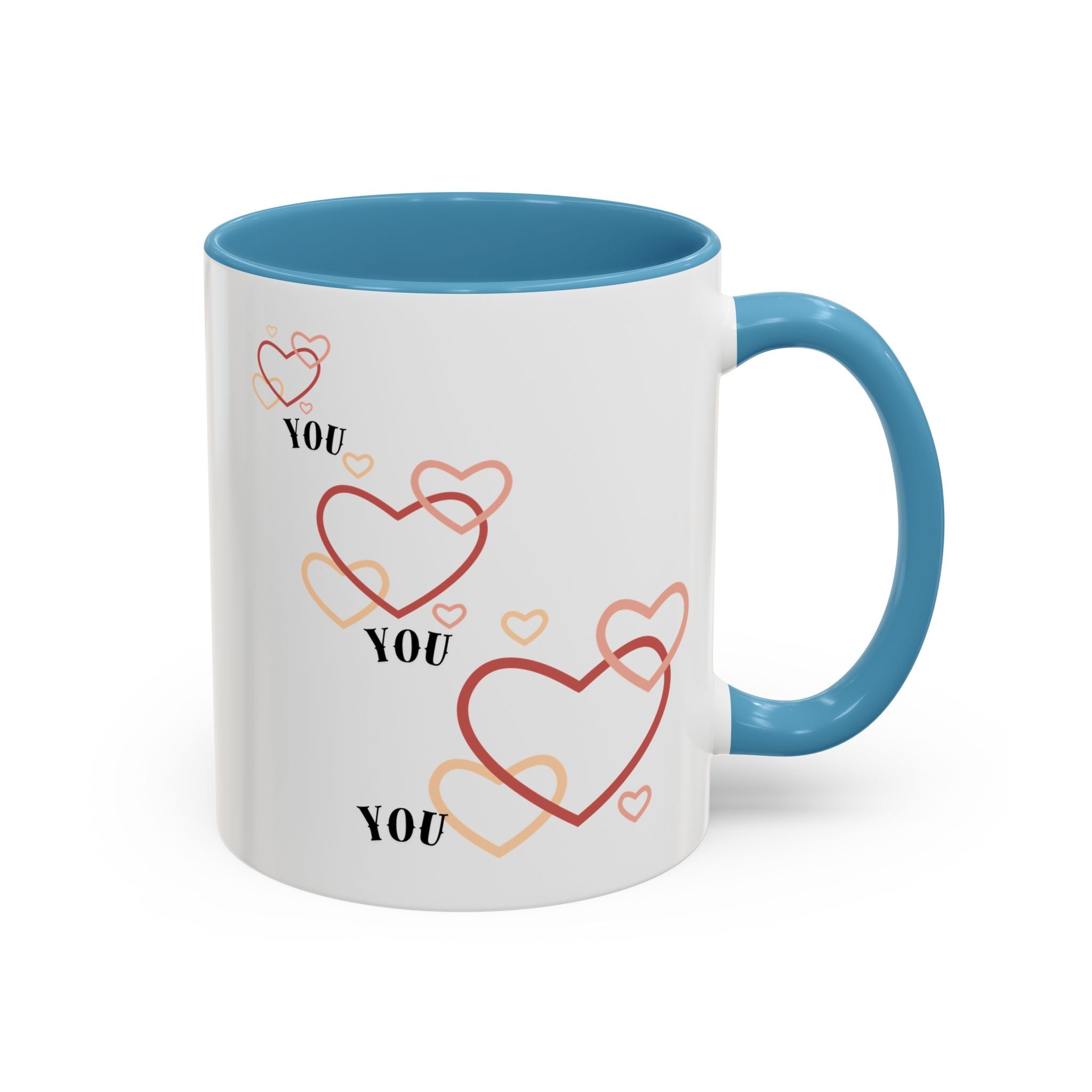 Love You Accent Coffee Mug, Valentine's Day Gift, Heart Mug, Cute Coffee Cup, Romantic Beverage Container