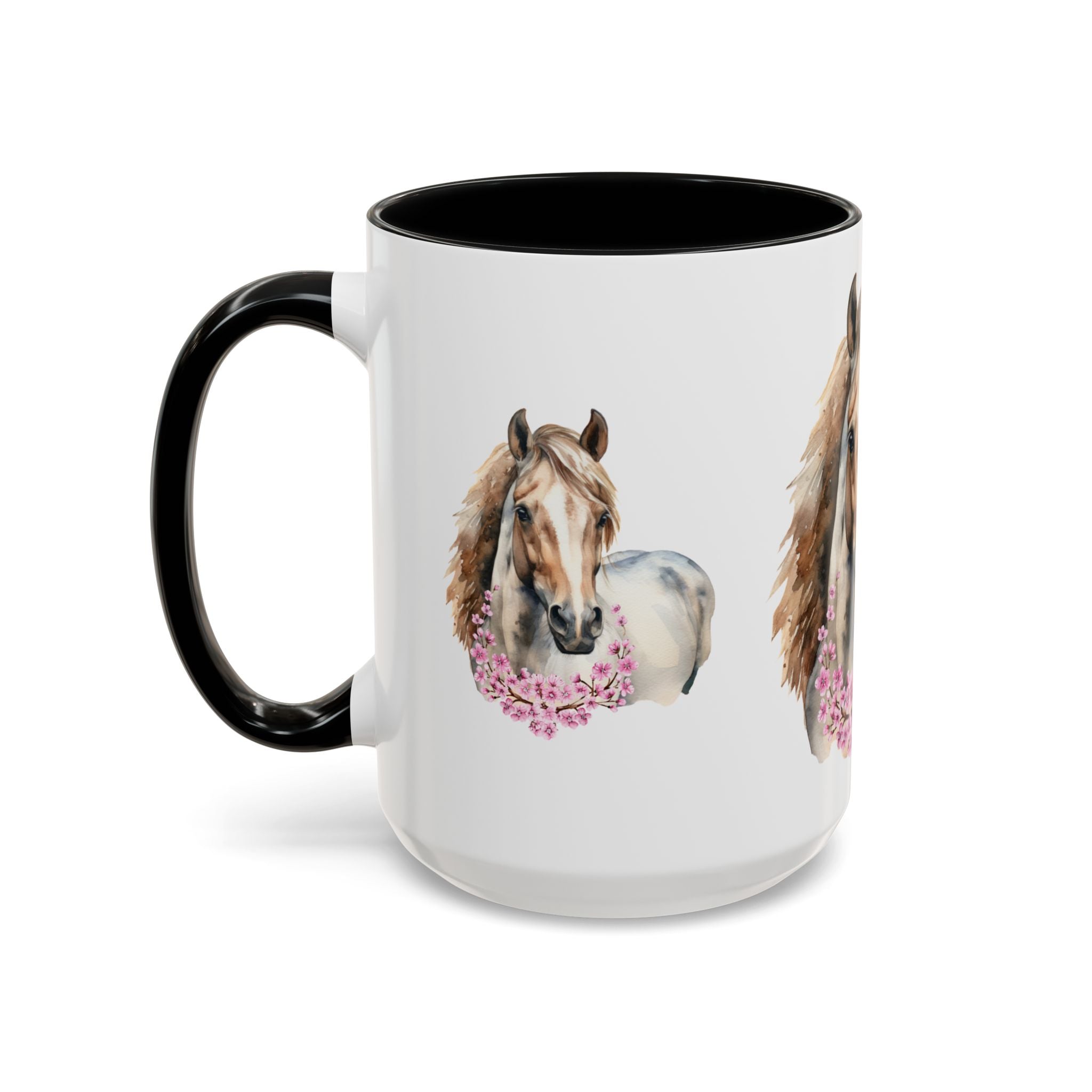 Horse Portrait Accent Coffee Mug — Floral Necklace Rustic Equestrian Gift (11/15oz)