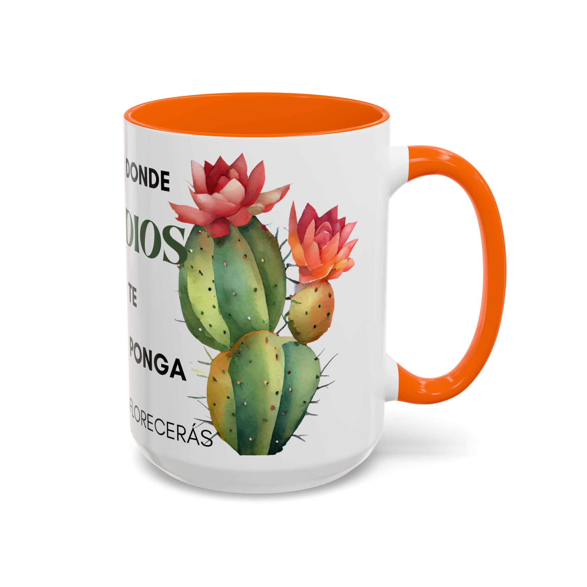 Cactus Floral Accent Coffee Mug – ‘Donde Dios Te Ponga Florecerás’ Spanish Inspirational Mug