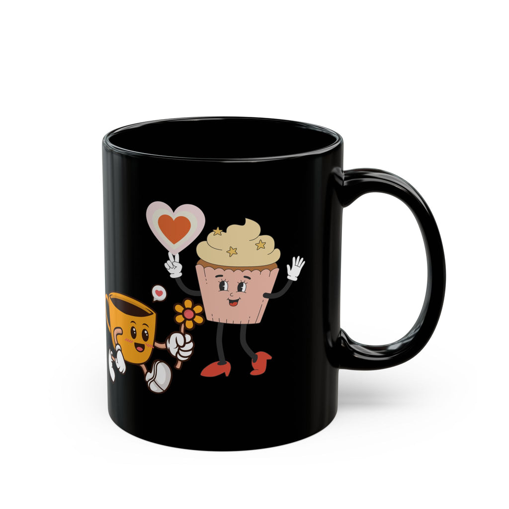 Cute Cup & Cupcake Love Mug — Whimsical Retro Coffee Gift (Black, 11oz/15oz)