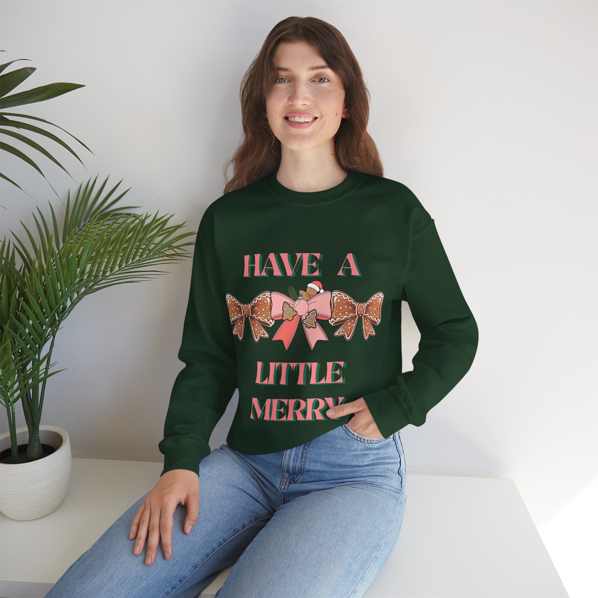 Have a Little Merry Crewneck Sweatshirt — Pink Holiday Bow Christmas Sweater