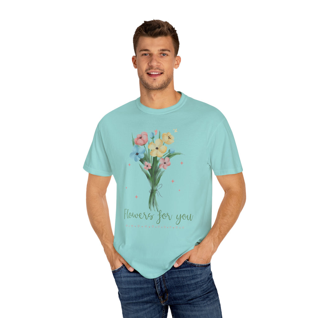 Flower Bouquet Unisex Garment-Dyed T-shirt, Spring Gift, Casual Wear, Floral Tee, Mother's Day Top, Gardening Shirt