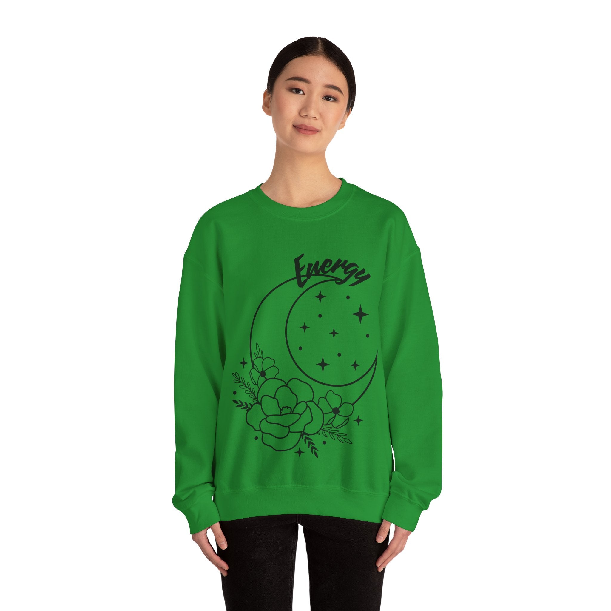 Celestial Energy Sweatshirt, Moon and Flowers Crewneck, Cozy Unisex Top, Astrology Gift, Spiritual Apparel, Birthday Gift, Everyday Wear