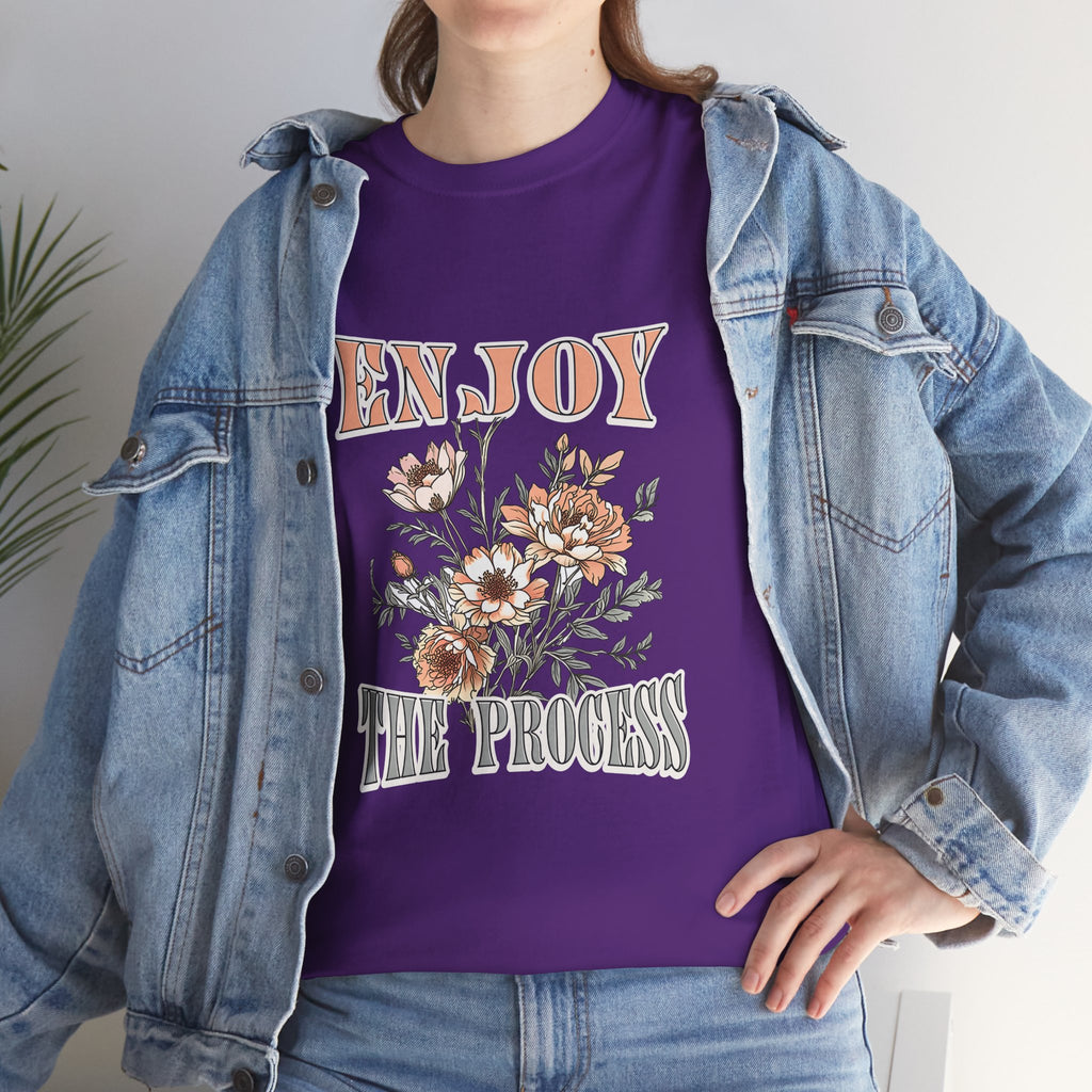 Unisex Heavy Cotton Tee - Enjoy the Process Floral Shirt, Gifts for Her, Motivational Tee, Casual Wear, Nature Lovers T-Shirt