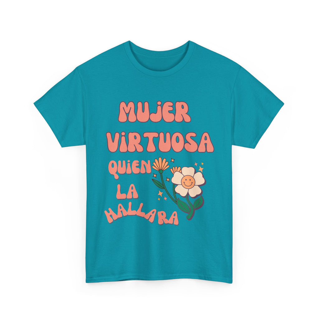 Empowering Unisex Heavy Cotton Tee - 'Mujer Virtuosa' Floral Print, Inspirational Gift, Feminist T-Shirt, Everyday Wear, Motivation Tee