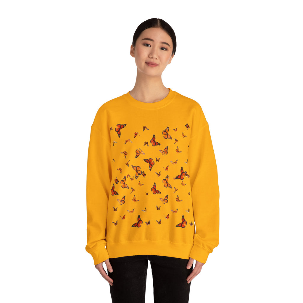 Butterfly Flock Crewneck Sweatshirt — Orange Monarchs Graphic