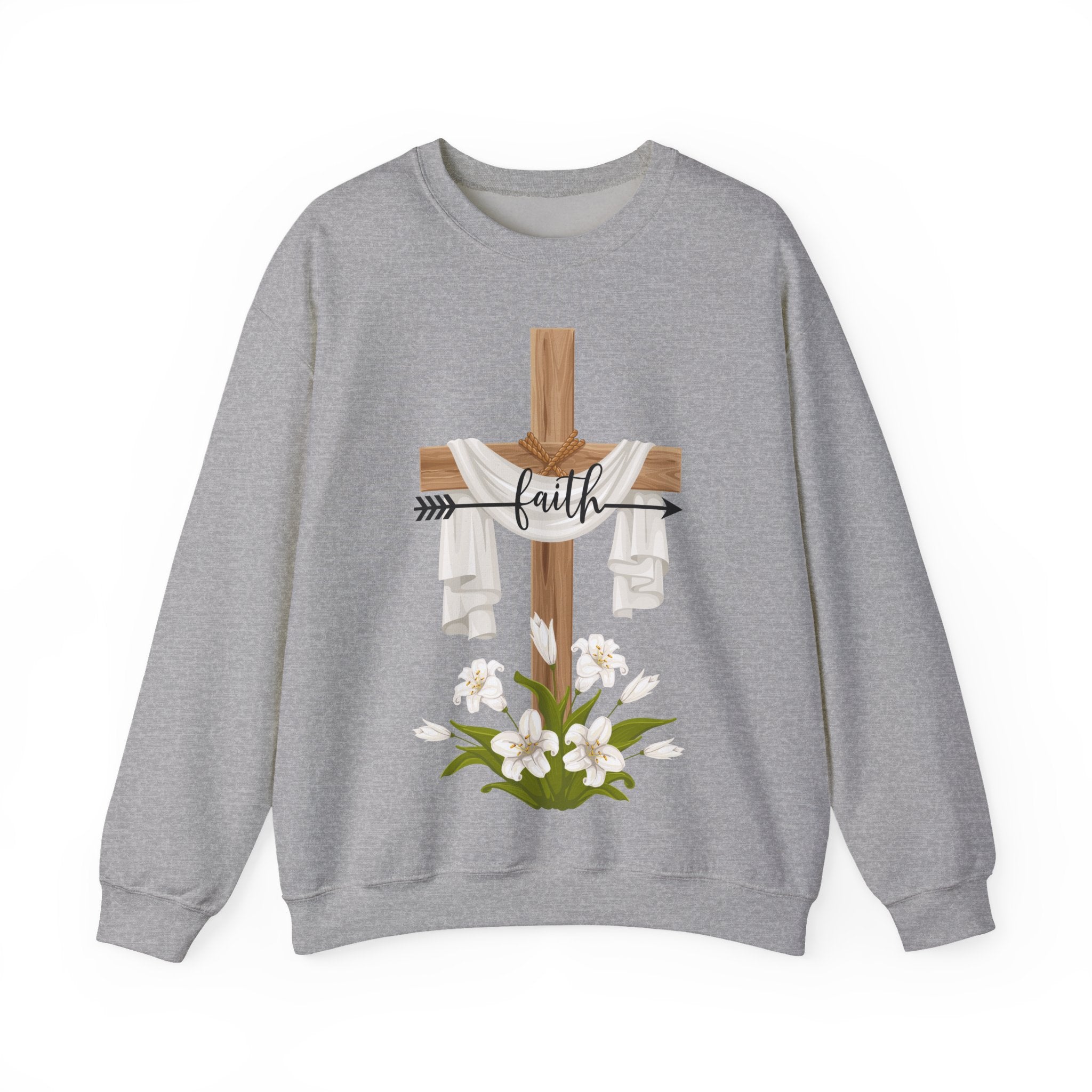 Faith Cross Crewneck Sweatshirt — Easter Lily Christian Pullover