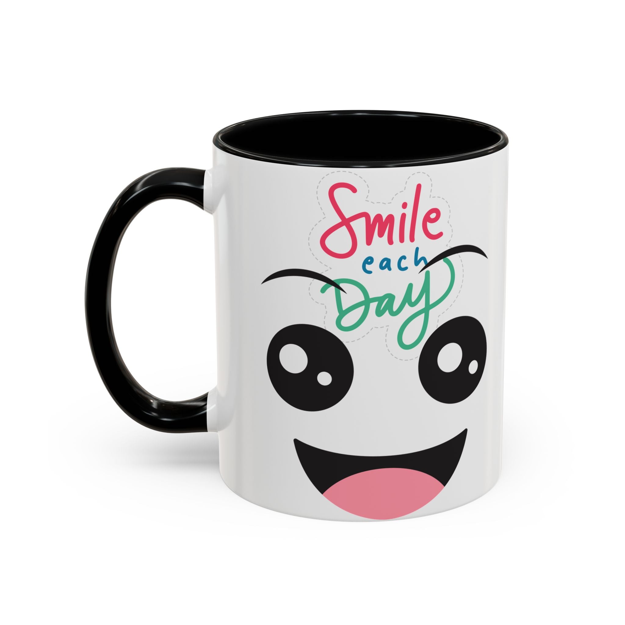 Smile Each Day Coffee Mug — Cute Cartoon Face Accent Mug (11/15oz)