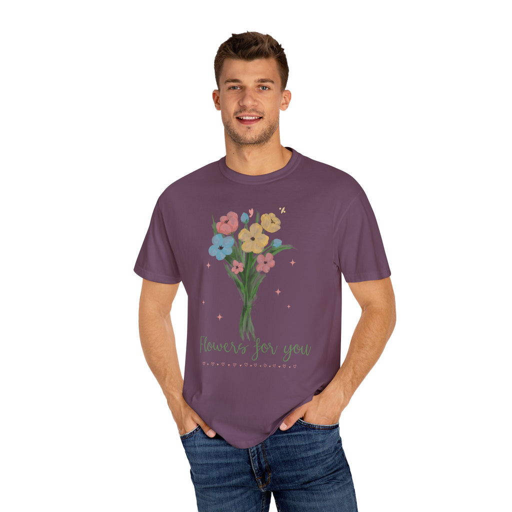 Flower Bouquet Unisex Garment-Dyed T-shirt, Spring Gift, Casual Wear, Floral Tee, Mother's Day Top, Gardening Shirt