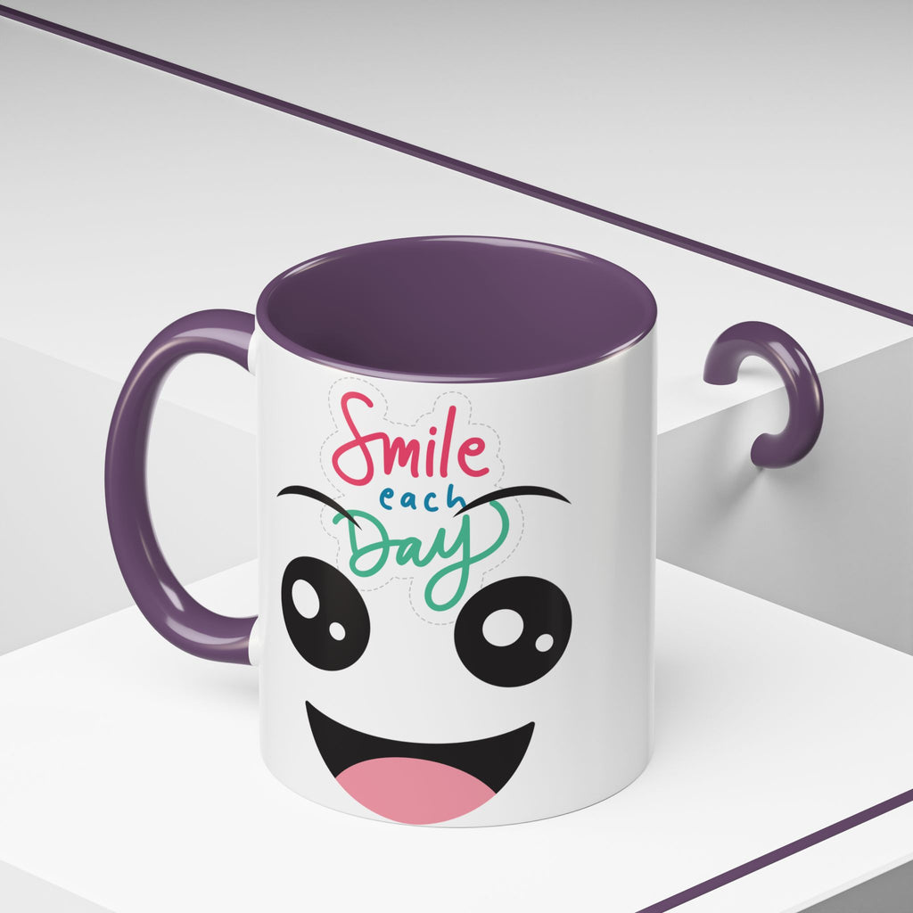 Smile Each Day Coffee Mug — Cute Cartoon Face Accent Mug (11/15oz)