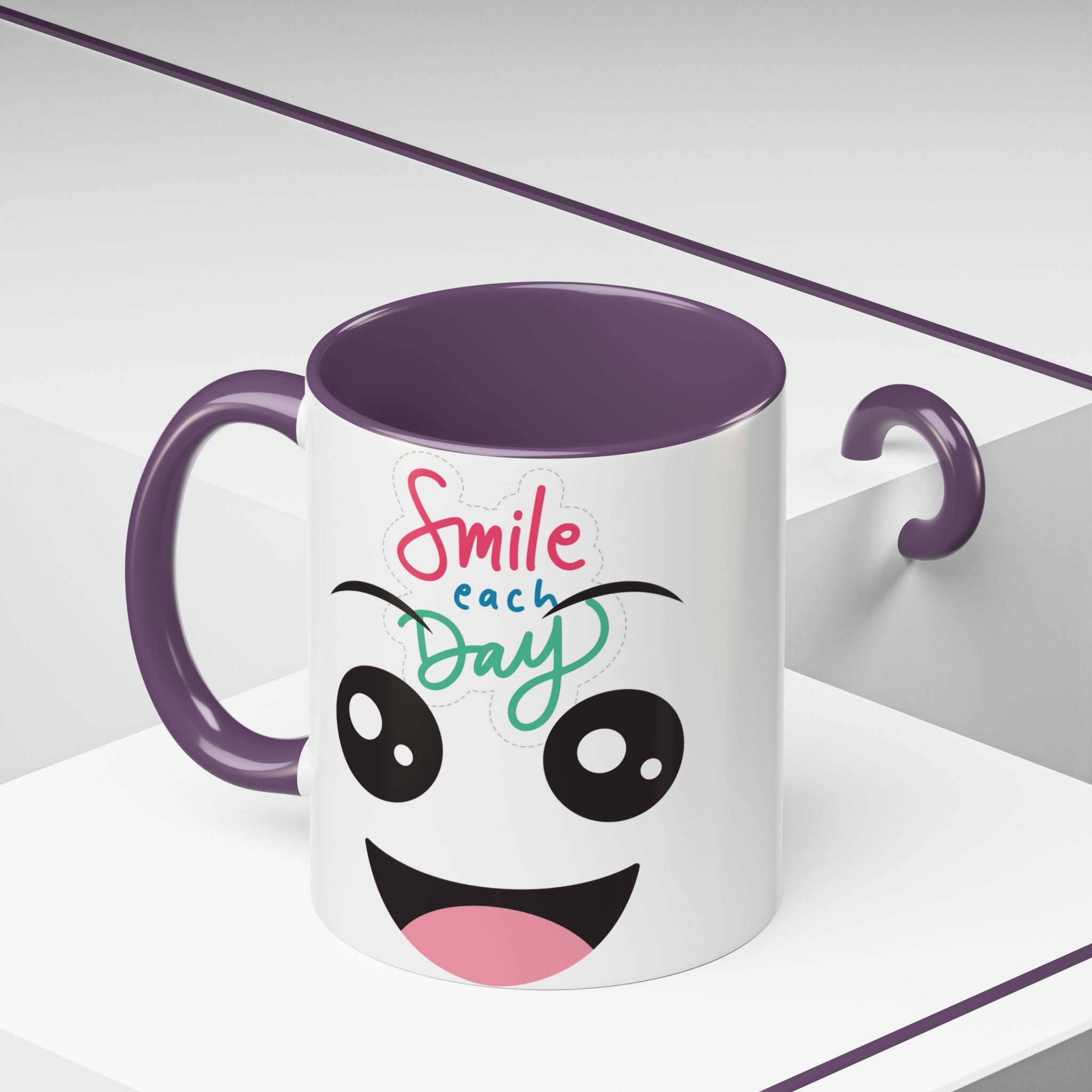 Smile Each Day Coffee Mug — Cute Cartoon Face Accent Mug (11/15oz)