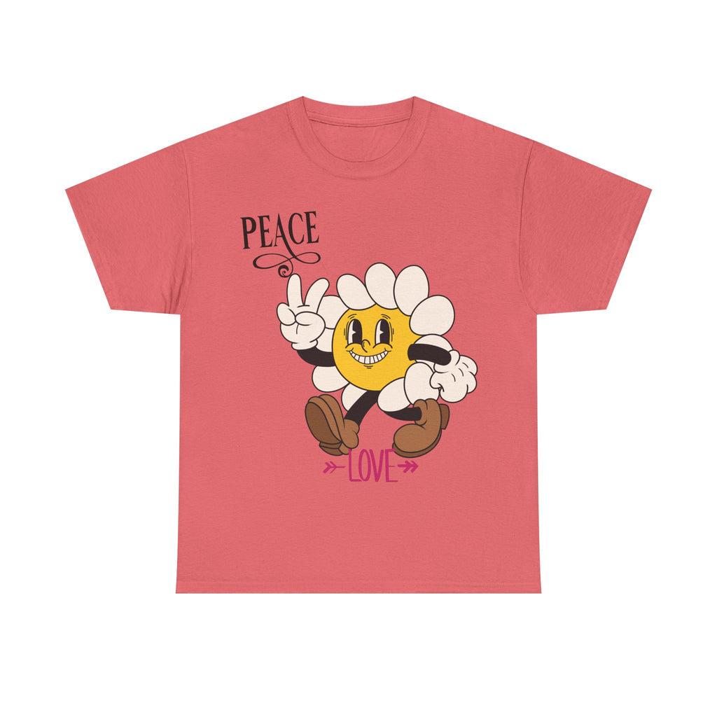 Peace & Love Daisy Character T-Shirt — Retro Smiley Flower Tee