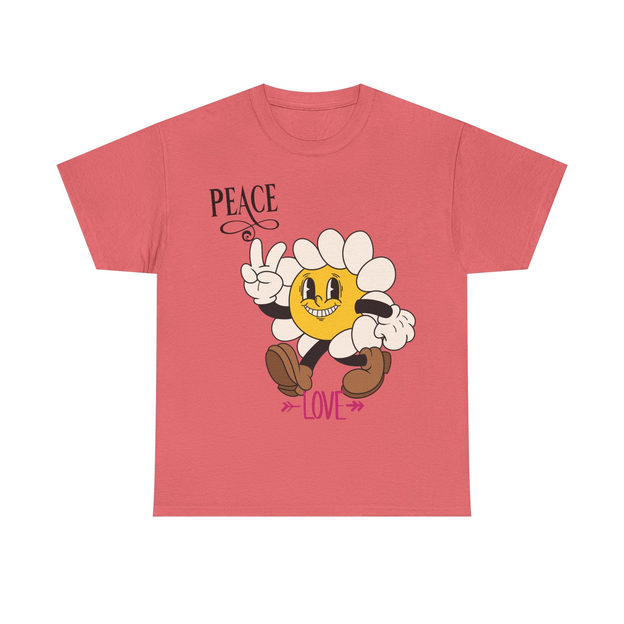 Peace & Love Daisy Character T-Shirt — Retro Smiley Flower Tee