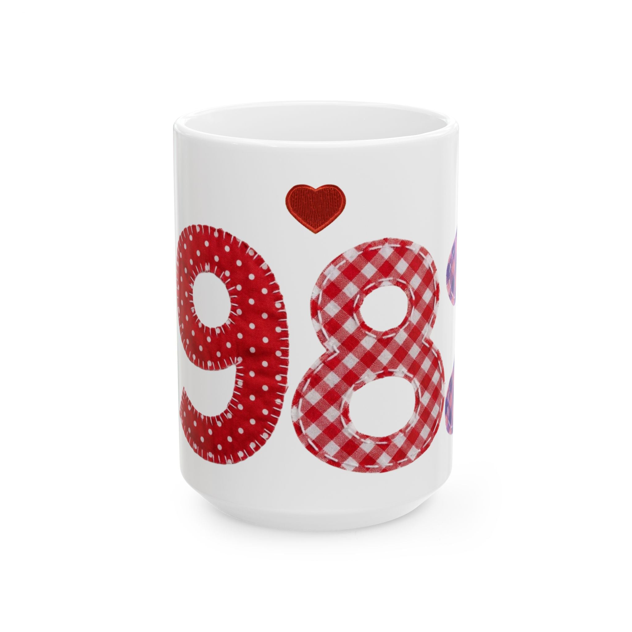 Patterned Number Heart Mug — Customizable Anniversary, Birthday or Year Coffee Cup (11oz/15oz)