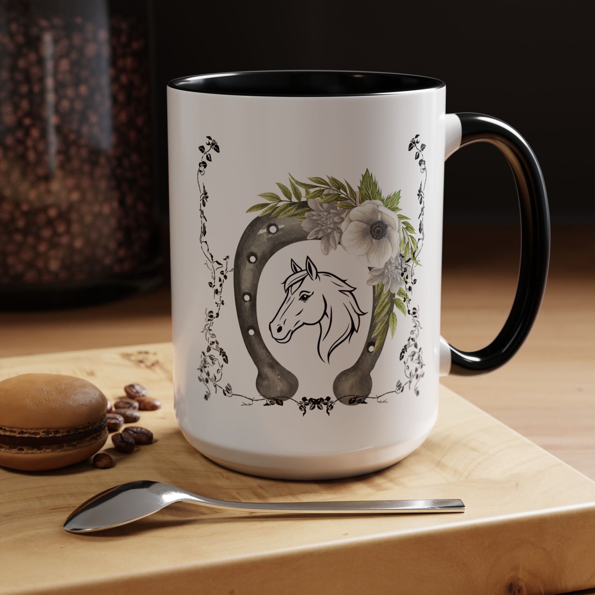 Personalized Floral Horseshoe Mug - Unique Gift for Horse Lovers, Cowgirl Theme, Farmhouse Decor, Wedding Favors, Custom Name Mug