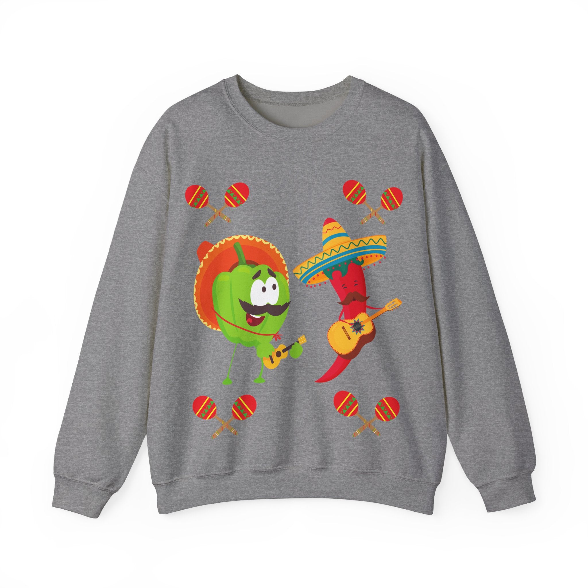 Fiesta Friends Sweatshirt — Cute Chili & Avocado with Sombreros, Maracas & Guitar
