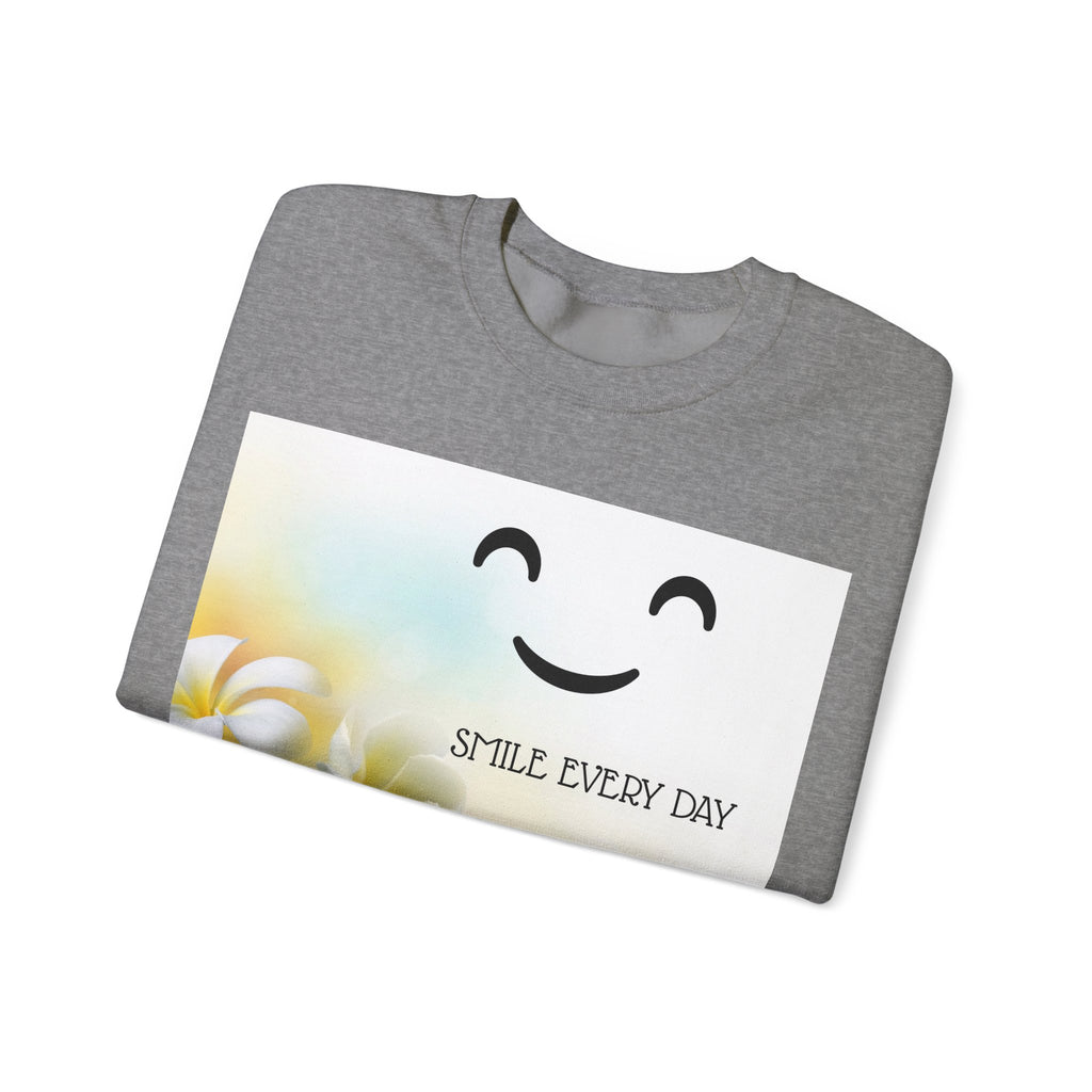 Smile Every Day Crewneck Sweatshirt — Floral Plumeria Happy Face Graphic