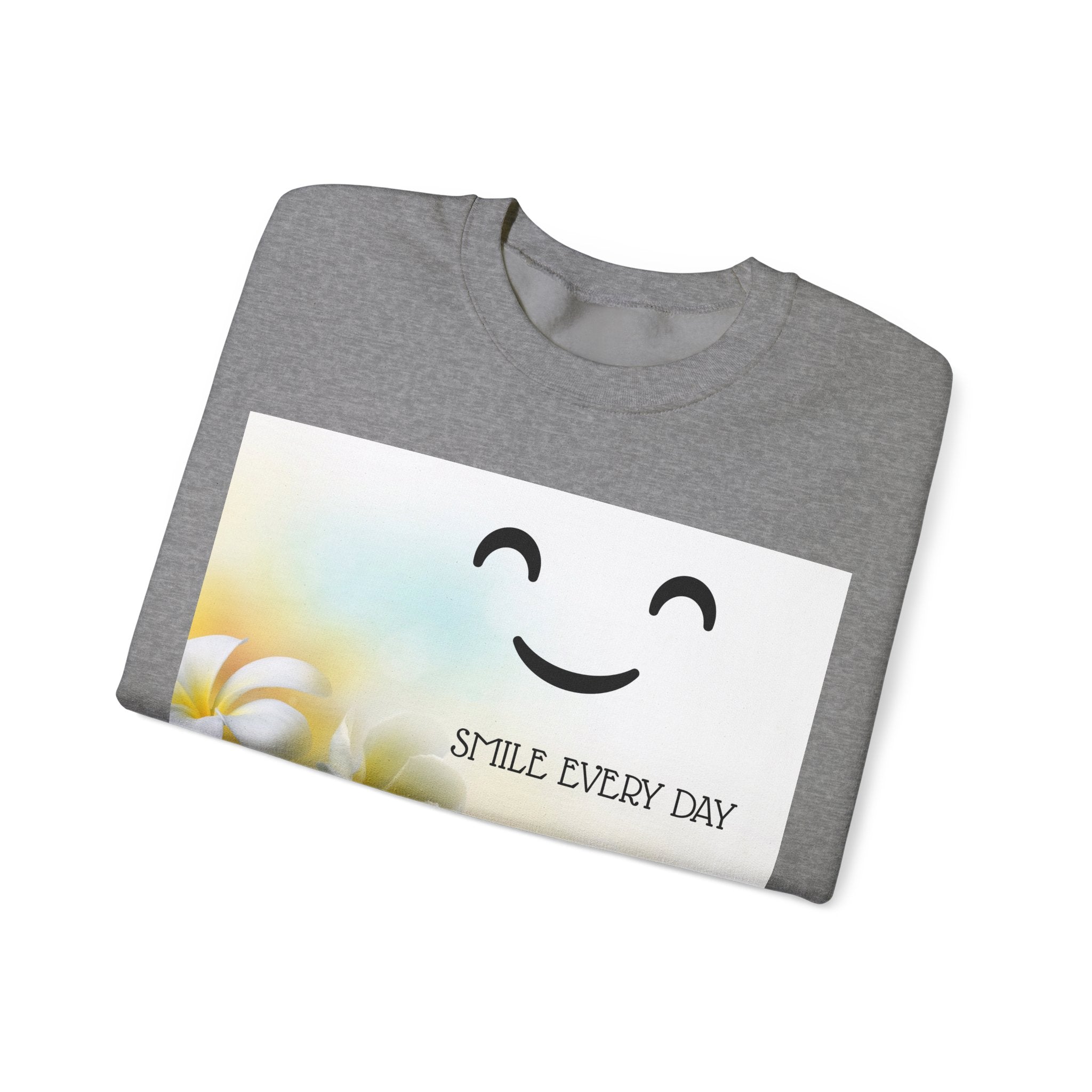 Smile Every Day Crewneck Sweatshirt — Floral Plumeria Happy Face Graphic