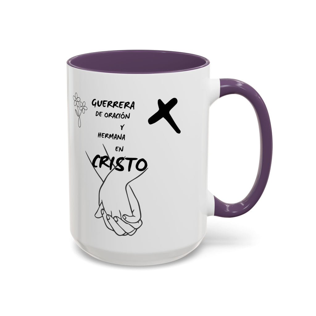 Christian Prayer Warrior Mug — "Guerrera de Oración y Hermana en Cristo" Accent Coffee Cup (11/15oz)