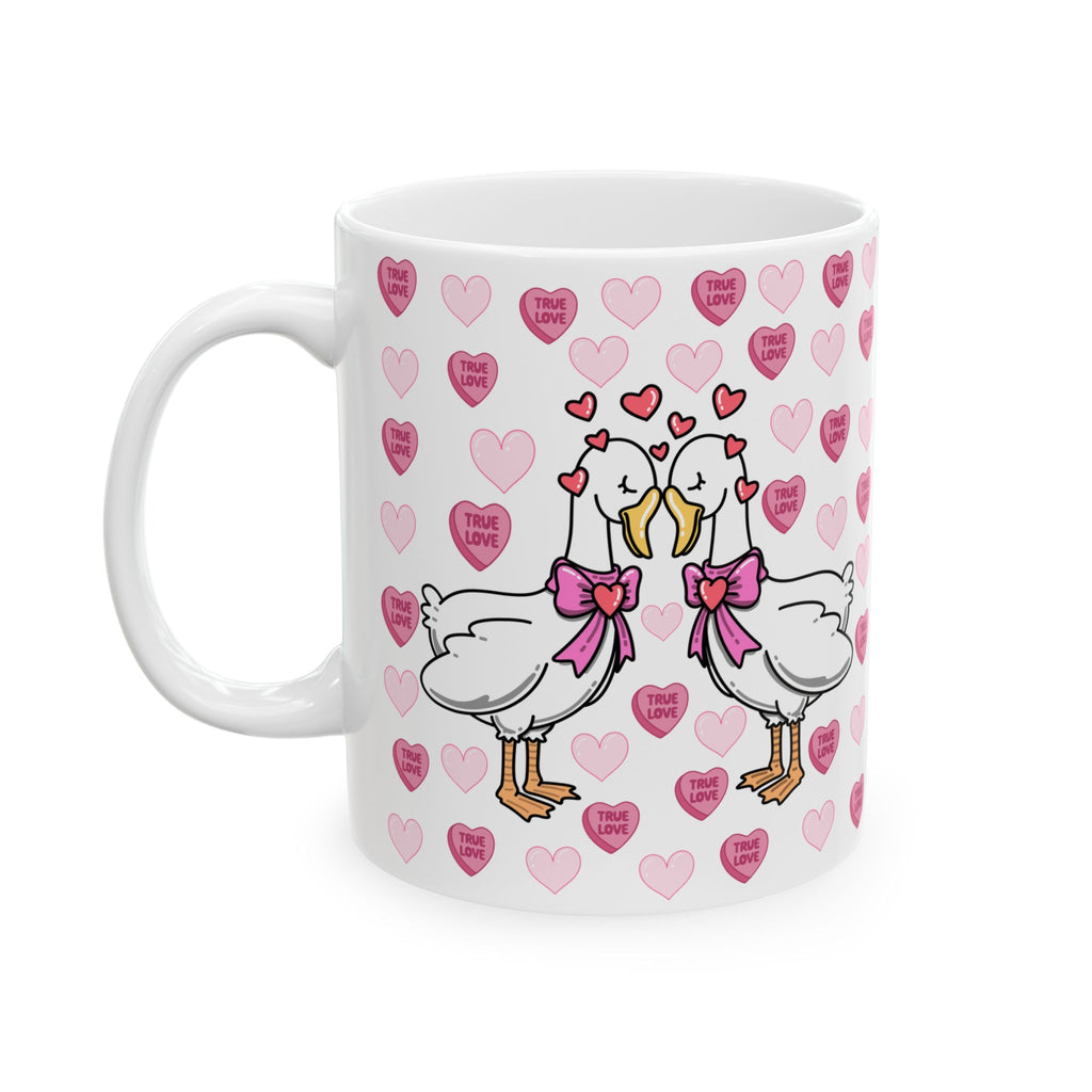 Valentine Stork Ceramic Mug – 'Tiny Feet' Heart Pattern (11oz/15oz)