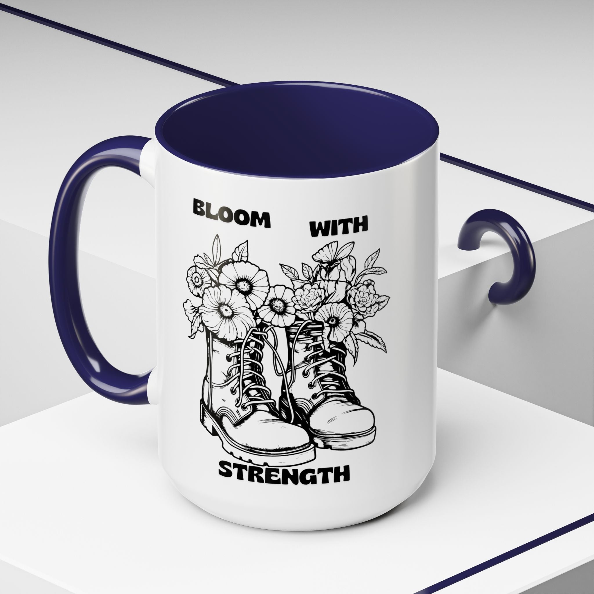Bloom With Strength Coffee Mug — Floral Boots Inspirational Accent Mug (11/15oz)