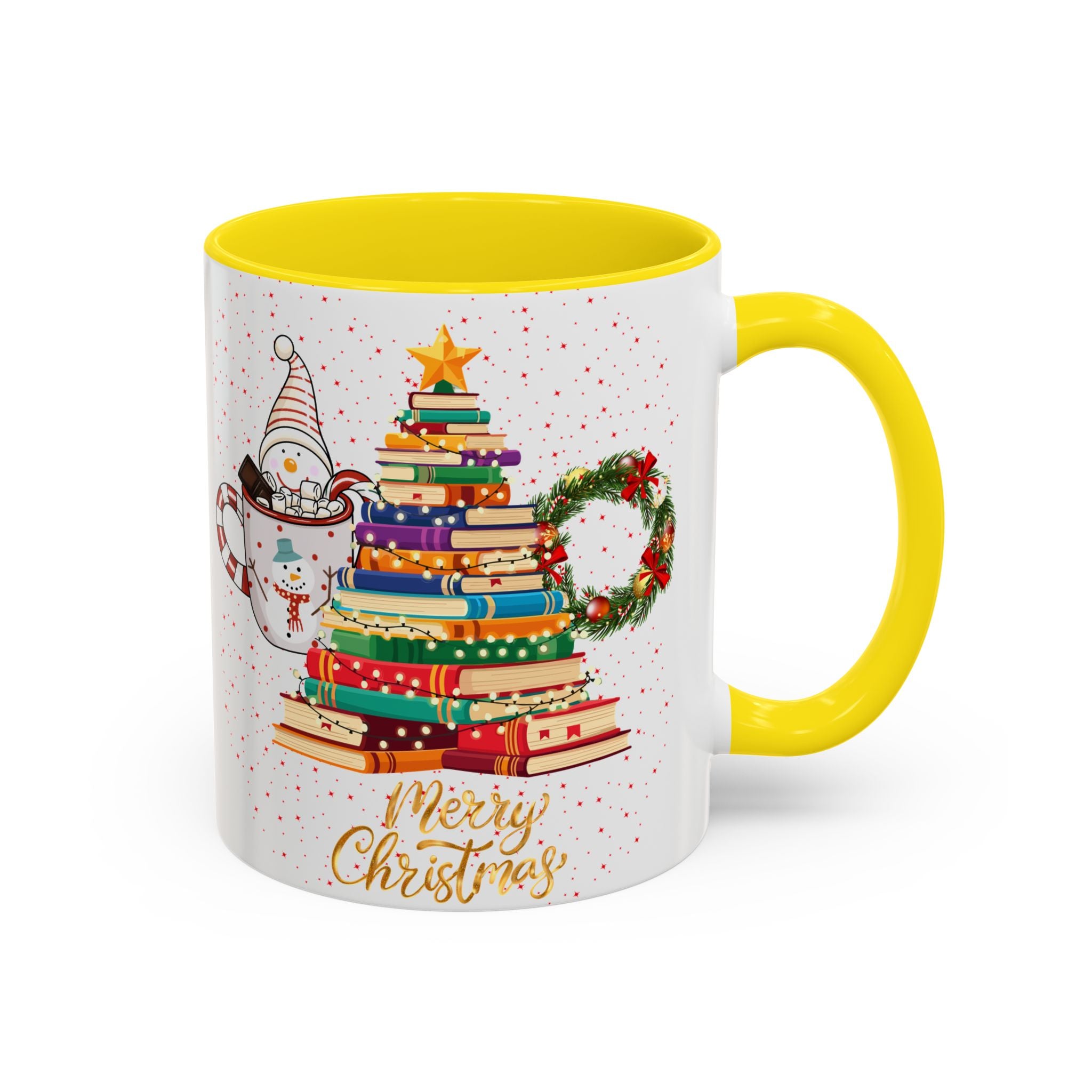 Christmas Book Tree Coffee Mug — Merry Christmas Accent Mug (11/15oz)